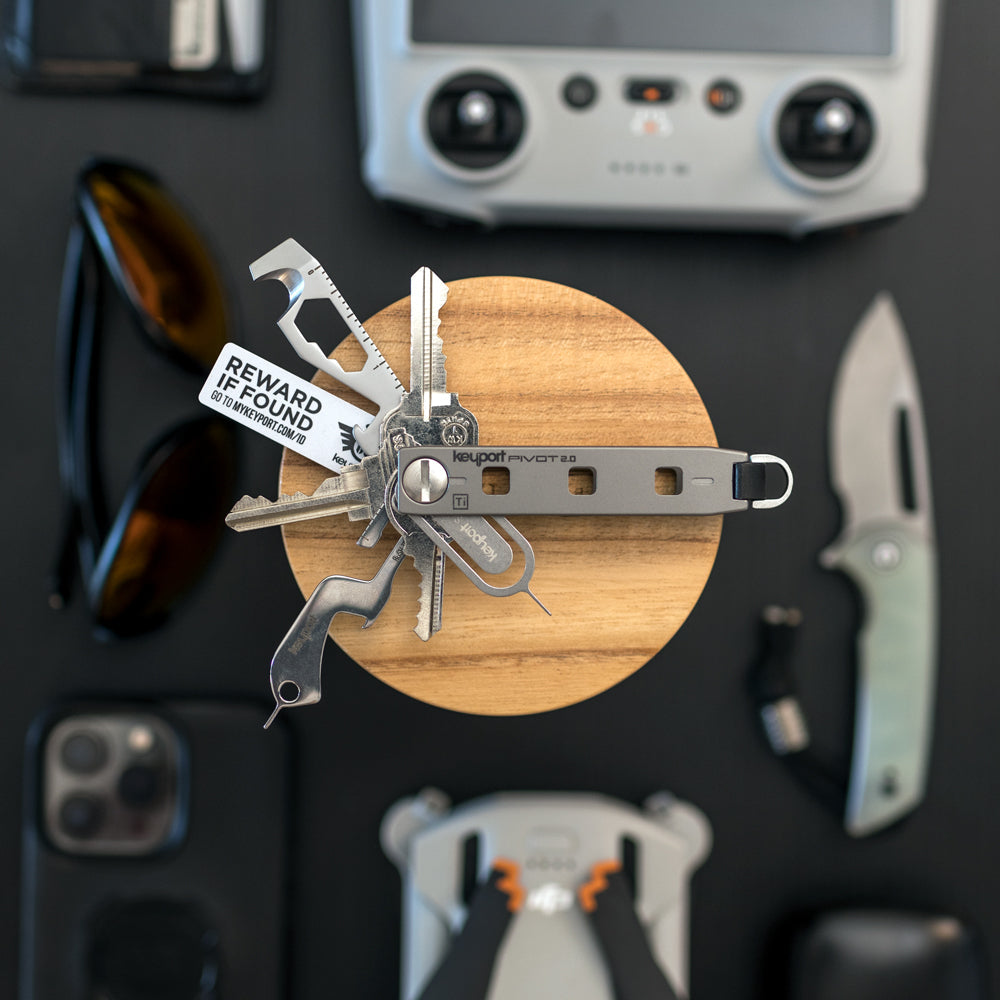 Keyport Pivot 2.0s in Titanium, Stainless Steel, and Aluminum (Red, Blue, Silver, Black, and Orange)