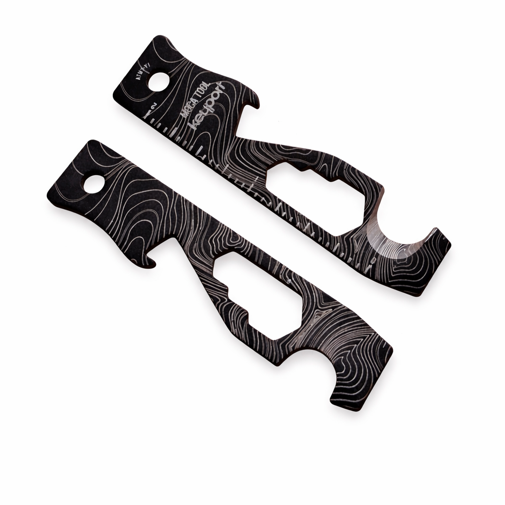 Custom engraved silver on black topo MOCA 10-in-1 keychain multi-tool