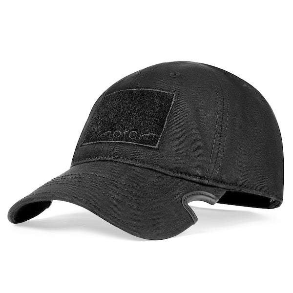 Keyport Anywhere Tools compatible Notch Classic Adjustable Black Ponytail Operator Cap with spot for 2x3 tactical morale patch
