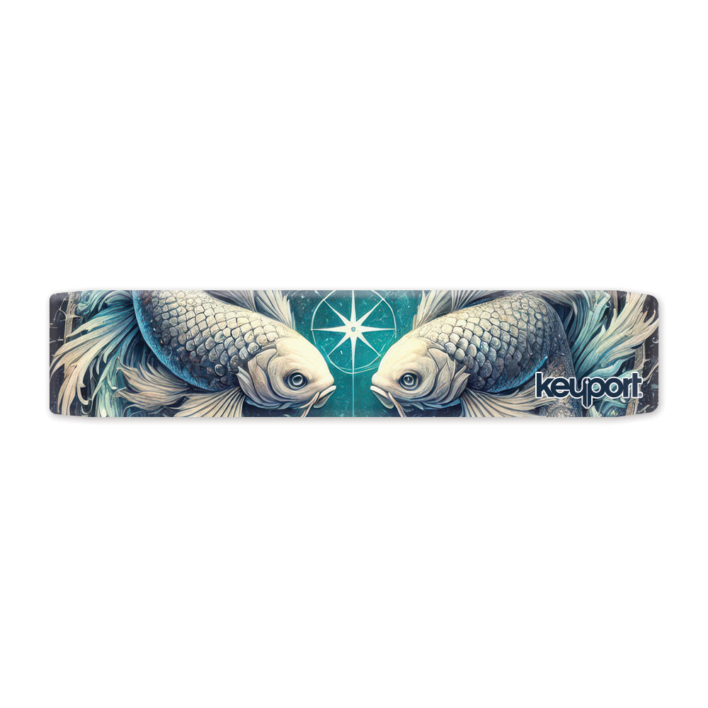 Keyport Pisces Zodiac Faceplate: two silver fish facing each other around an eight-point star on deep teal