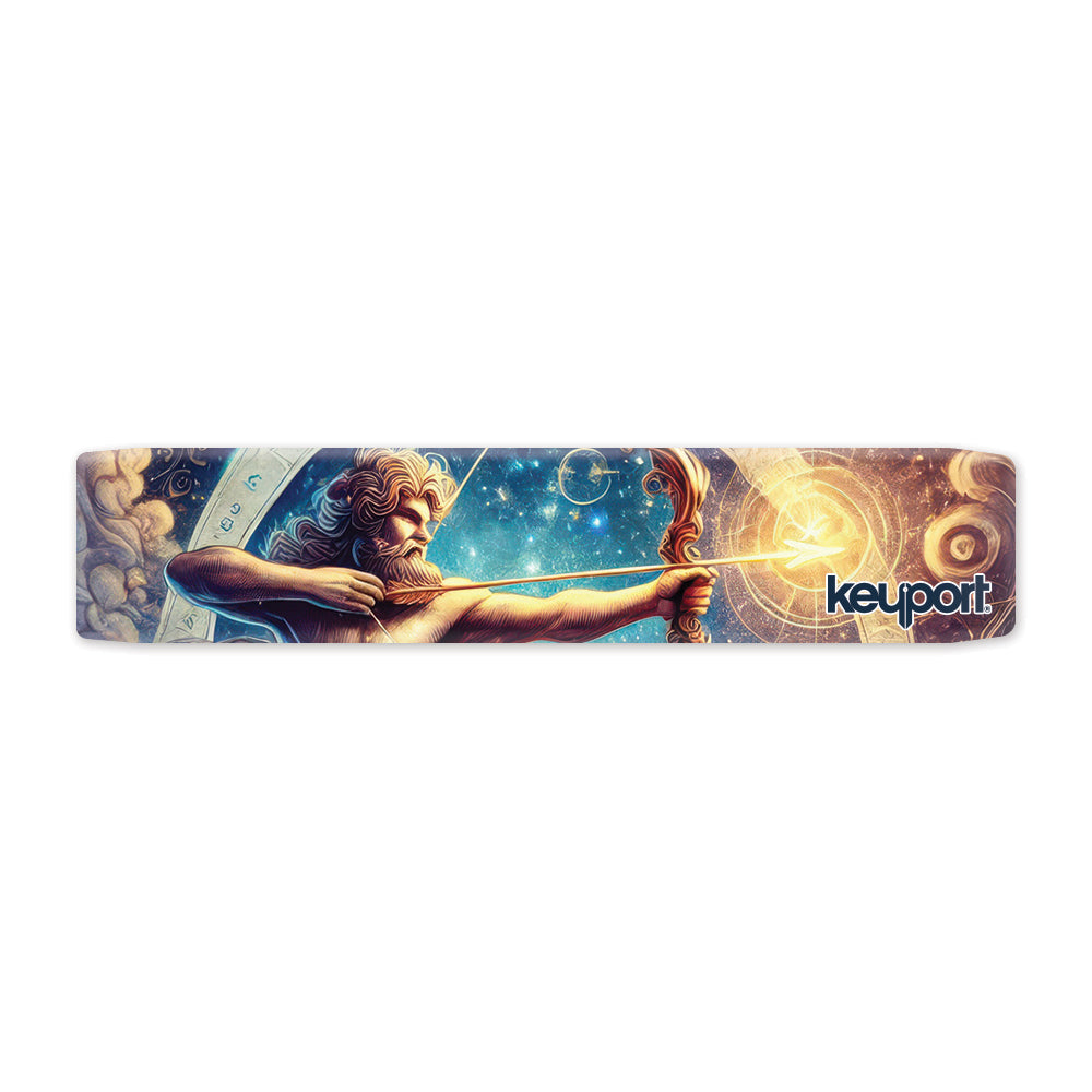 Keyport Sagittarius Zodiac Faceplate: bearded archer drawing a bow with a glowing golden arrow on a blue starfield