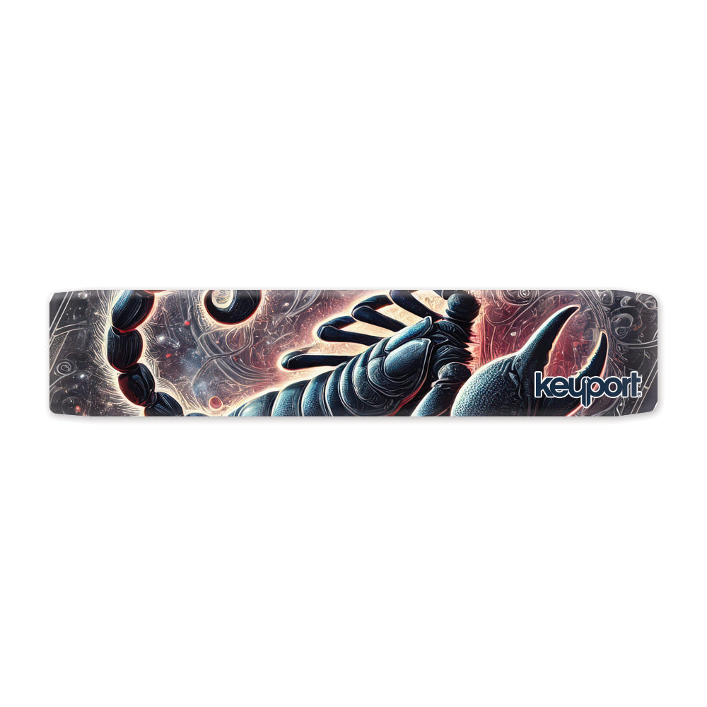 Keyport Scorpio Zodiac Faceplate: black armored scorpion with arched tail and claws against silver and red glow