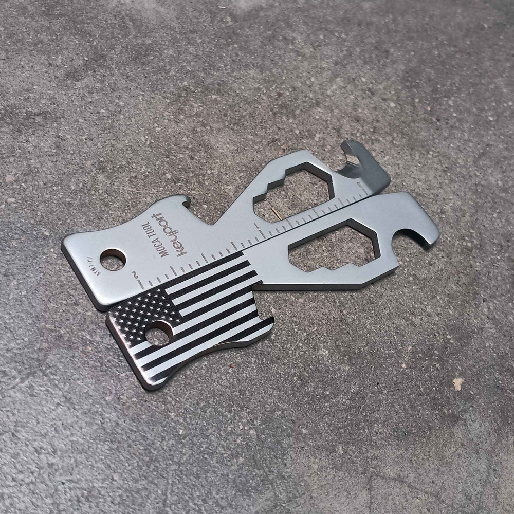 Custom engraved black on silver American flag MOCA 10-in-1 keychain multi-tool