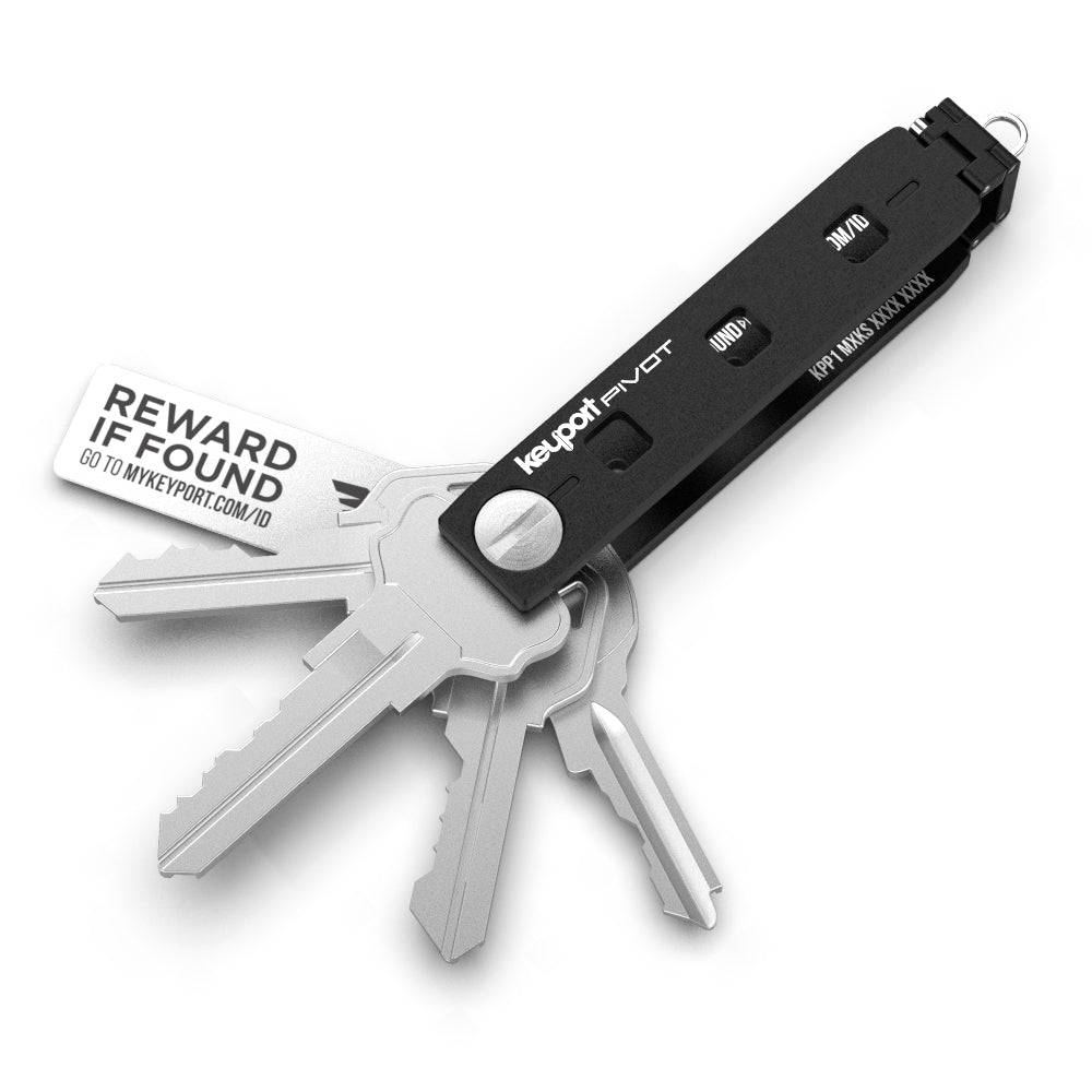 Black Keyport Pivot key organizer keychain with KeyportID lost & found and 4 keys