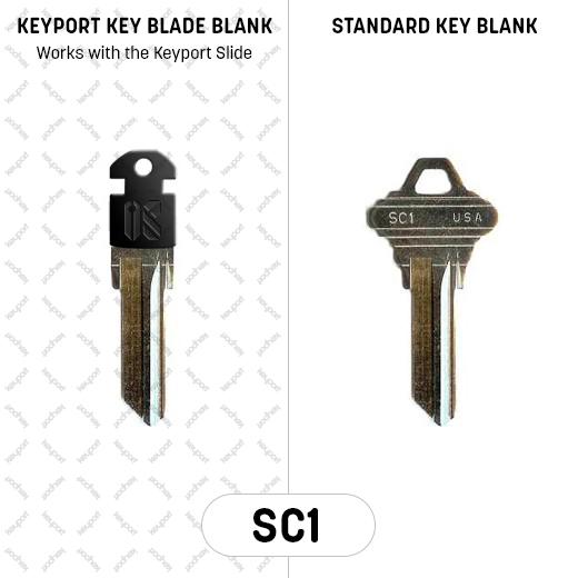 Keyport SC1 Key Blade blank and traditional SC1 key blank side-by-side. Keyport sells a wide range of both key types.