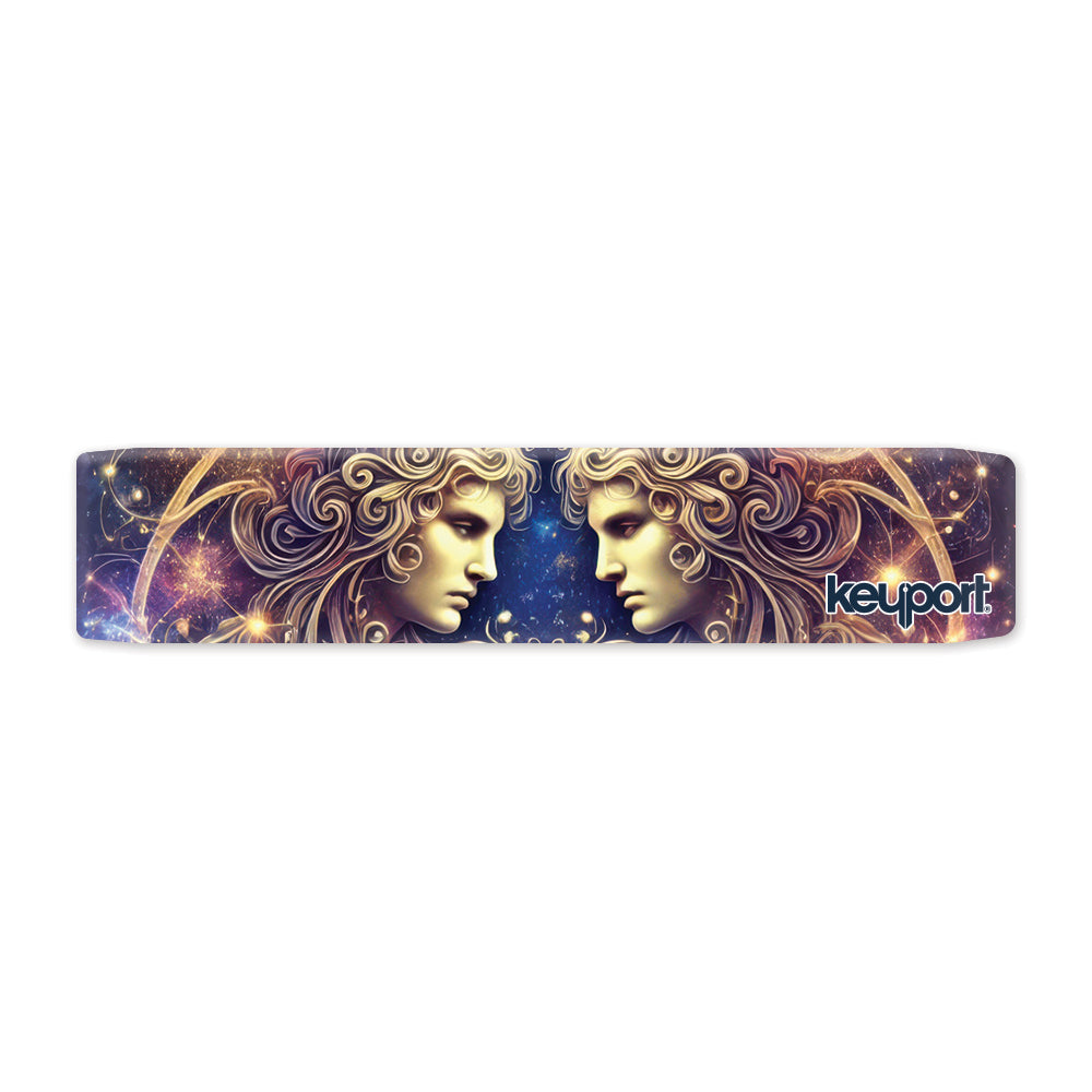 Keyport Gemini Zodiac Faceplate: two identical classical faces with golden curling hair on a violet starfield