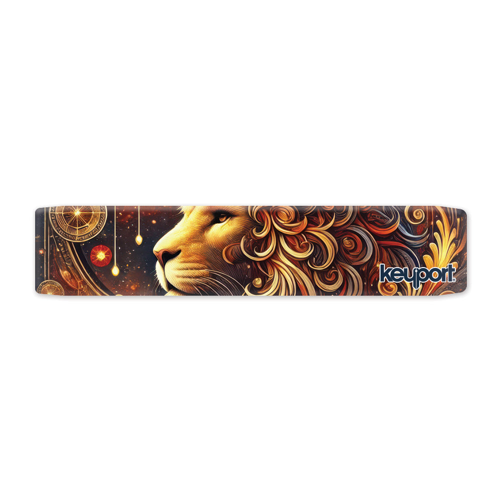 Keyport Leo Zodiac Faceplate: lion in profile with a swirling gold, copper and red mane and gold celestial dials