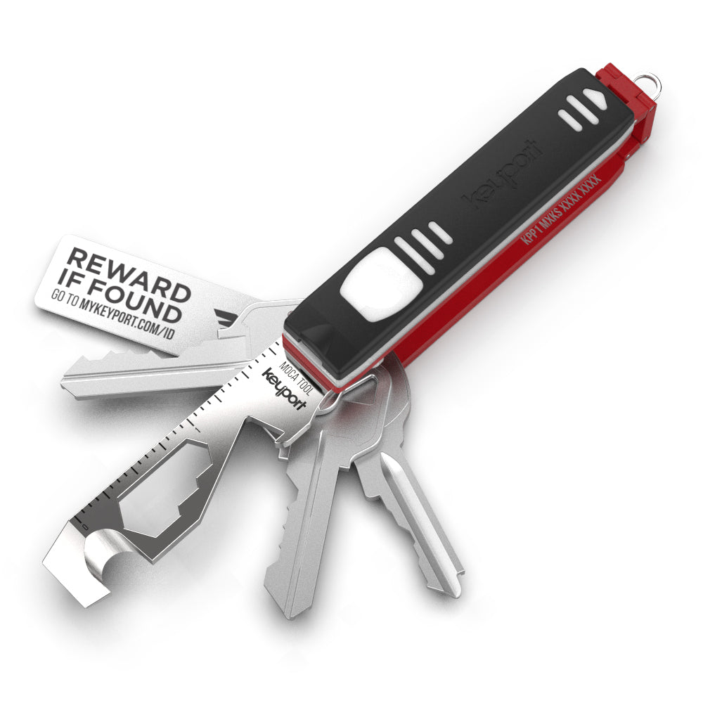 Red Keyport Pivot Discovery Bundle - Keyport Pivot + Pocket Flare Module + MOCA 10-In-1 Multi-Tool + KeyportID Lost & Found