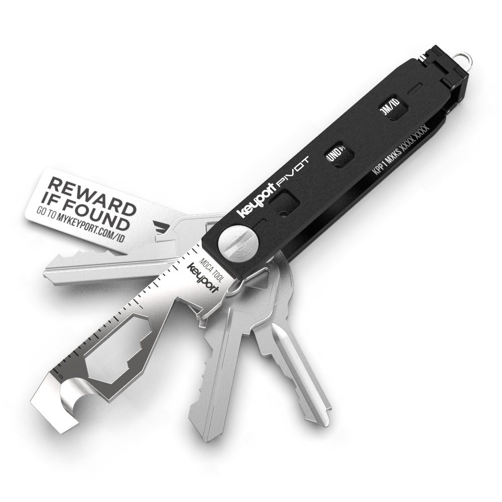 Black Keyport Pivot Minimalist Bundle - Keyport Pivot key organizer + MOCA 10-In-1 Key Tool + KeyportID Lost & Found Service