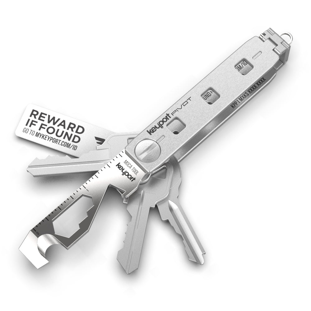 Silver Keyport Pivot Minimalist Bundle - Keyport Pivot key organizer + MOCA 10-In-1 Key Tool + KeyportID Lost & Found Service