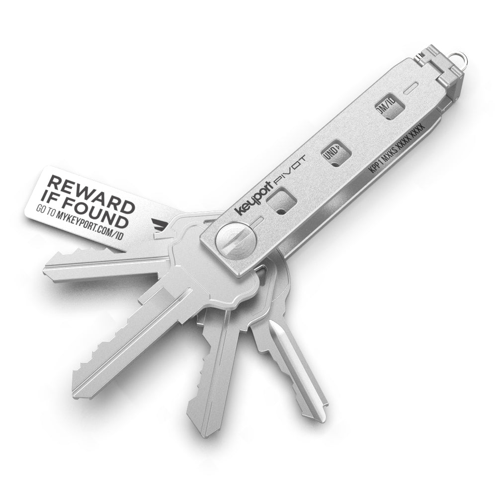 Silver Keyport Pivot edc keychain with KeyportID lost & found and 4 keys
