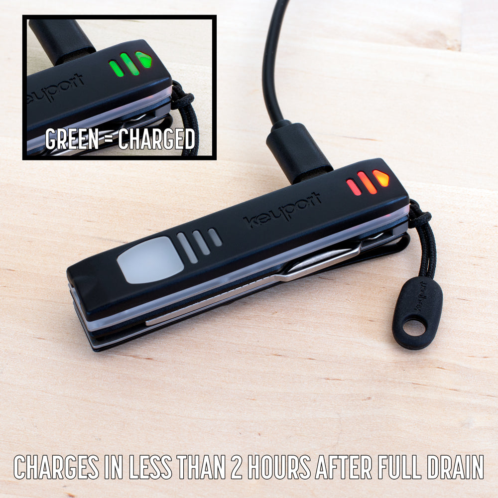 Keyport Pocket Flare is rechargeable via included USB-Micro cable
